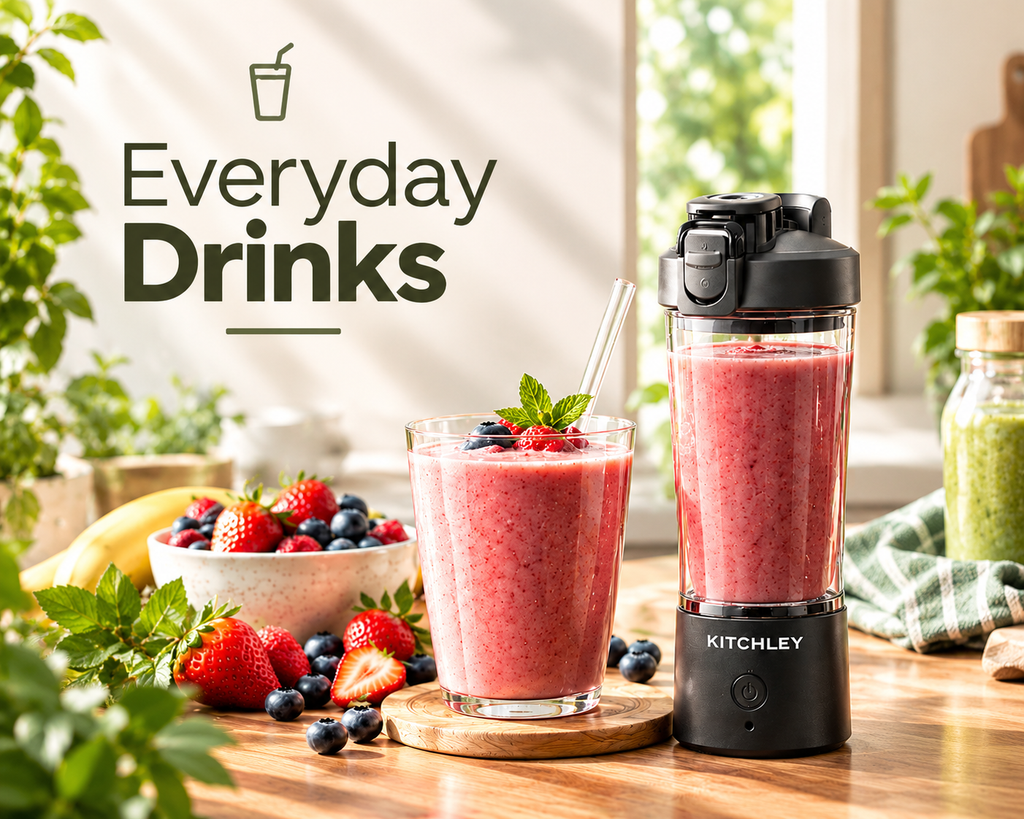 KIITCHLEY™ Portable Smoothie Blender Bottle — Blend, drink & go — with a FREE Smoothie Recipe Book