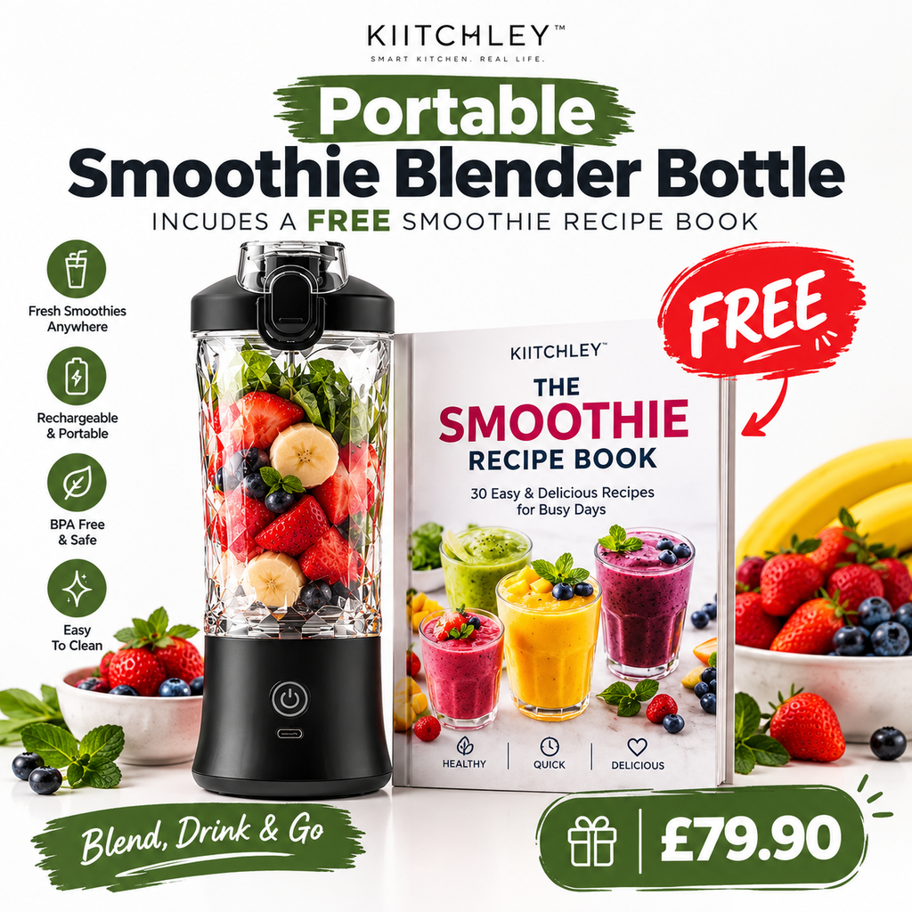 KIITCHLEY™ Portable Smoothie Blender Bottle — Blend, drink & go — with a FREE Smoothie Recipe Book